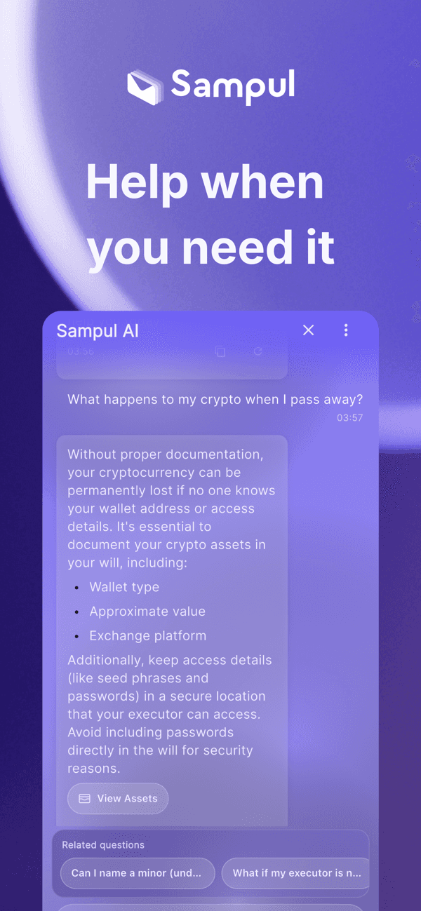 Sampul AI chat answering a question about digital assets