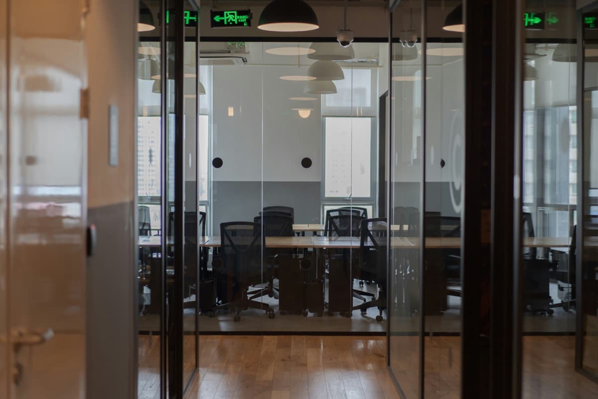Modern glass meeting rooms in an office