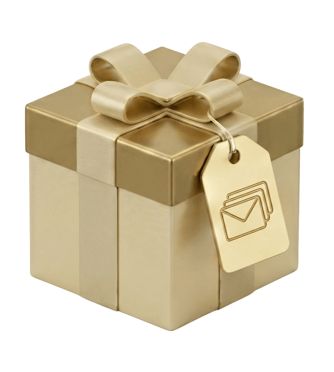 3D illustration of a gold gift box with a Sampul tag