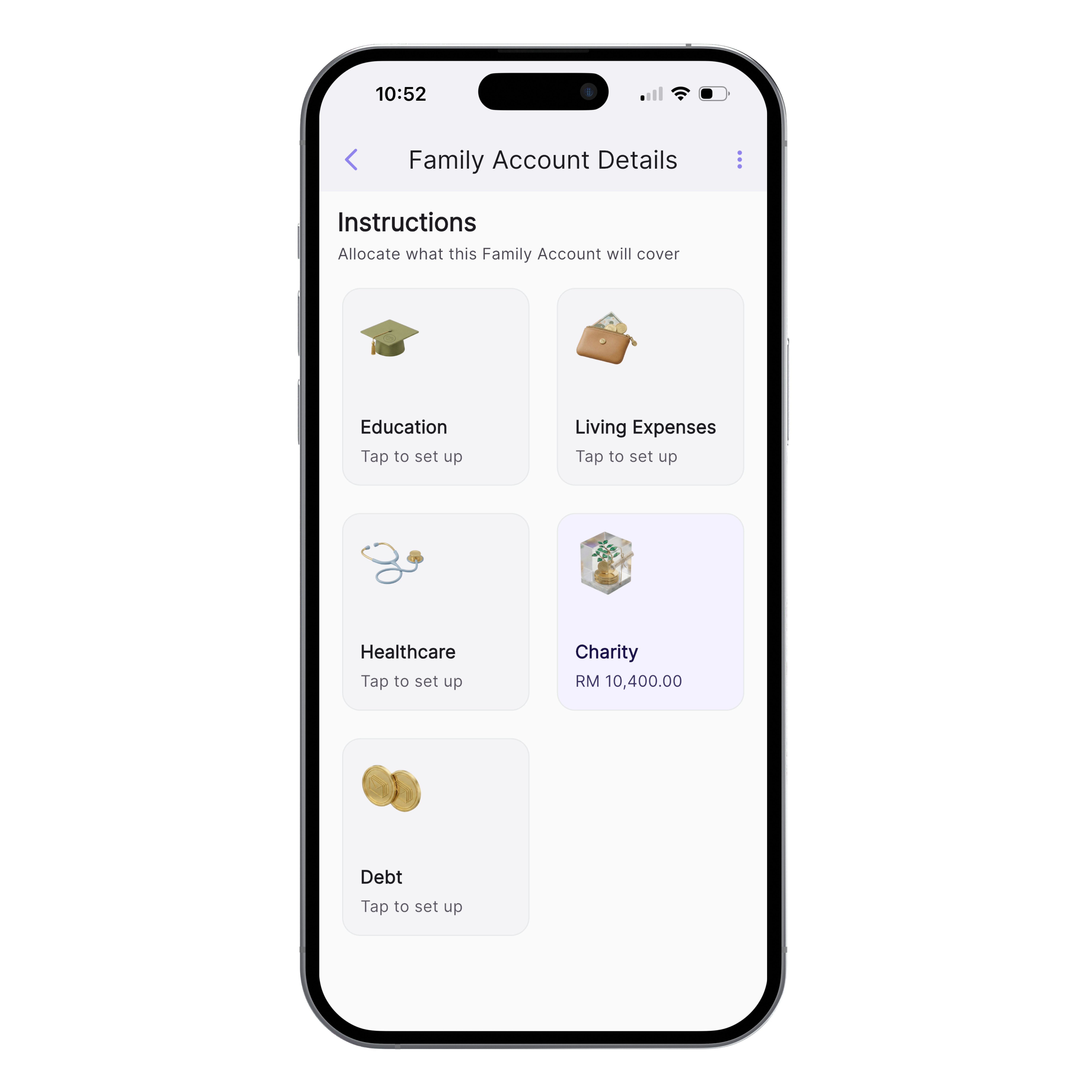Sampul family account details on a phone